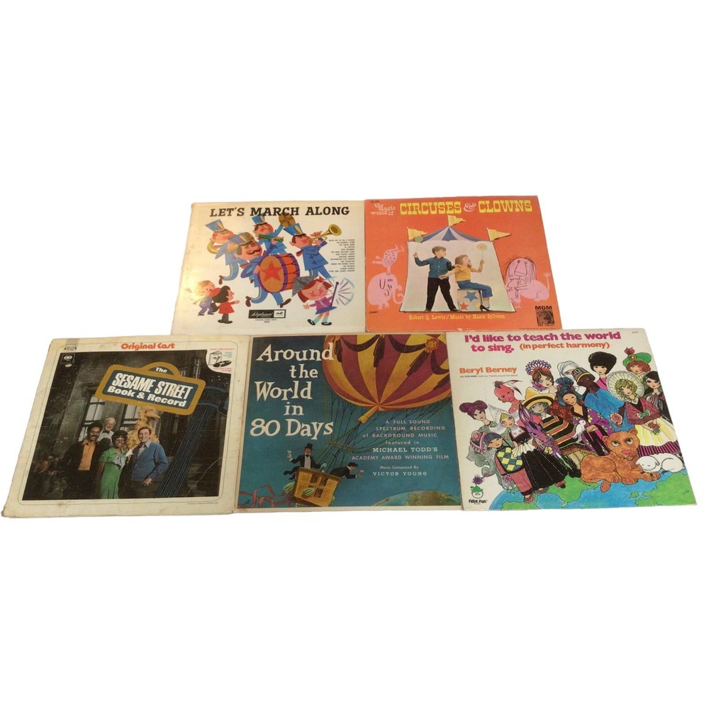 Vintage Children Vinyl Lot 5 LP Record Around World 80 Days Sesame Street 900A